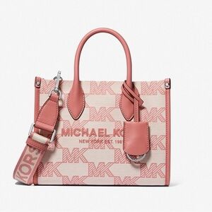 Michael Kors Pink and Cream Logo Satchel